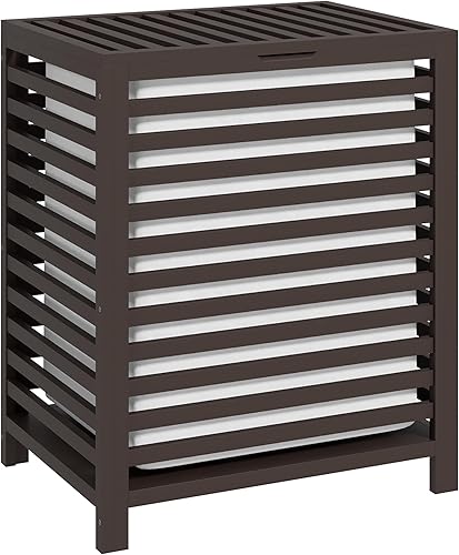 HOMCOM Cesta de lavandería de bambú con tapa, cesta de lavandería con bolsa de forro extraíble, cesta de ropa sucia, 19.75 x 14.25 x 23.5 pulgadas,