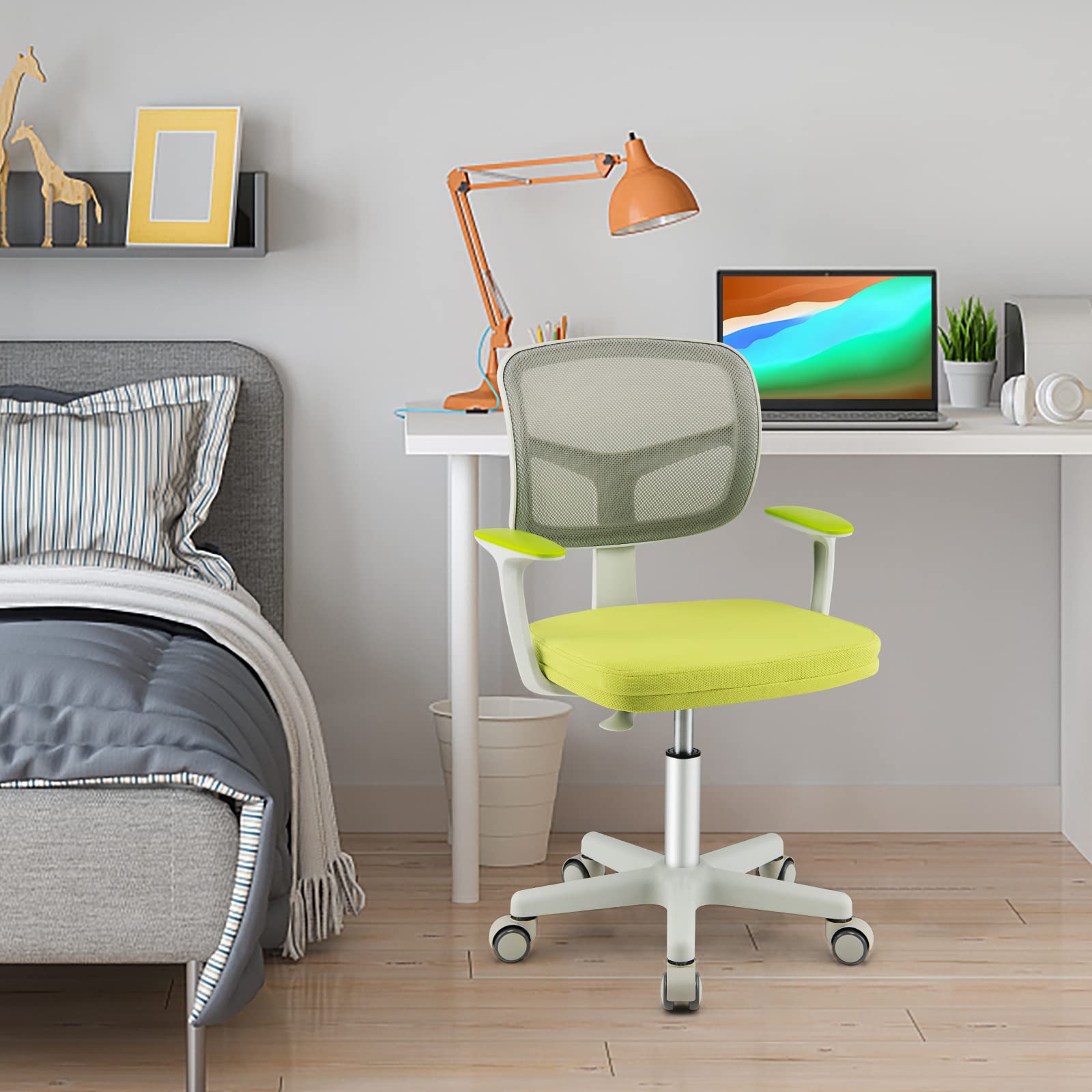 LIFEZEAL Chaise Bureau Enfant à roulettes avec Accoudoirs, Siège Pivotant 360° avec Hauteur Réglable, Fauteuil Enfant Ergonomique, Charge de 150 KG, Garçon Fille 3-10 Ans (Version de Base, Jaune)