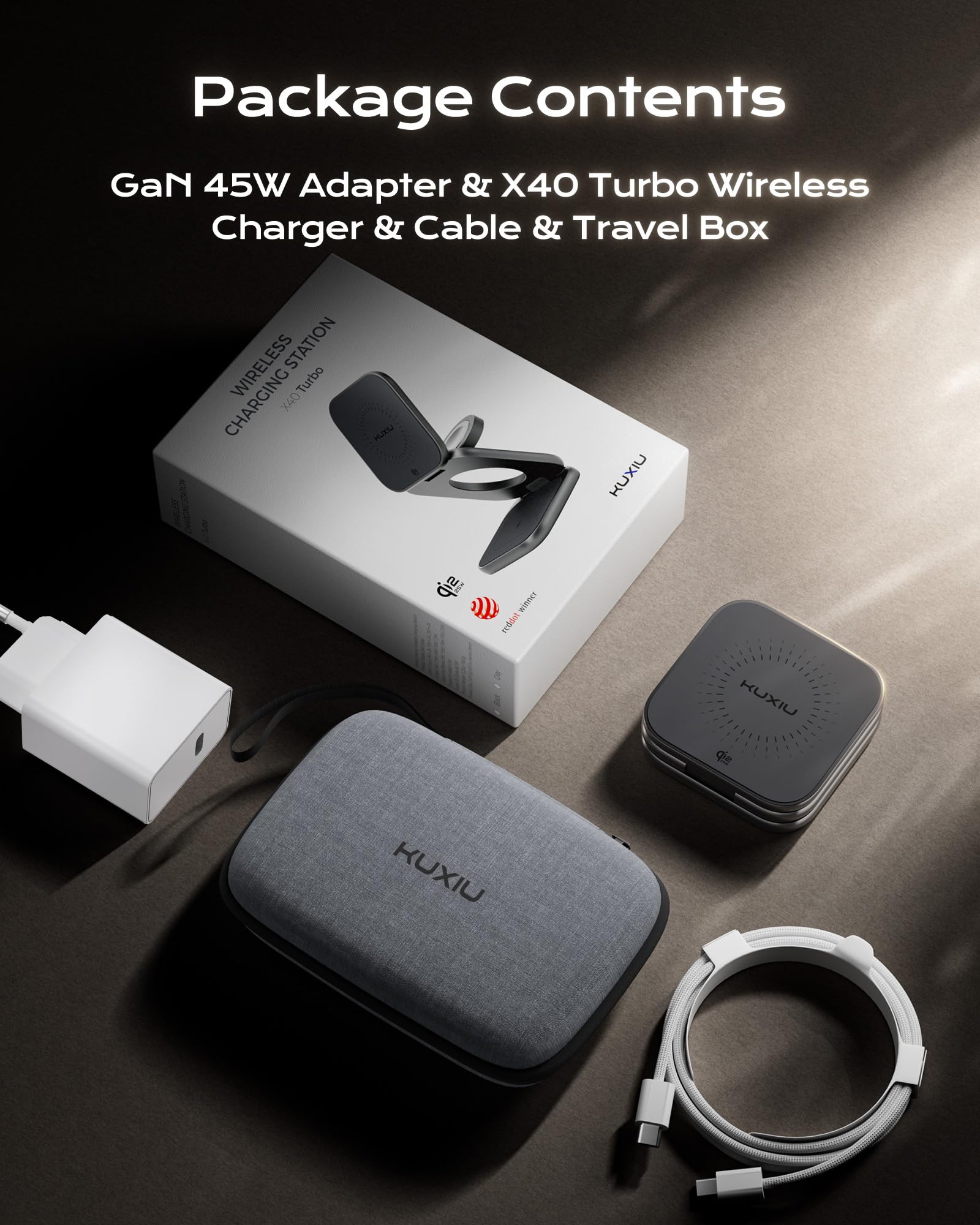 KU XIU X40 Turbo Qi2.2 25W Station de Charge sans Fil Magnétique, Chargeur 3 en 1 Pliable pour iPhone 17–12/Air, 5W pour iWatch Série 11–4/Ultra/SE & Écouteurs sans Fil, Design en Aluminium - Gris