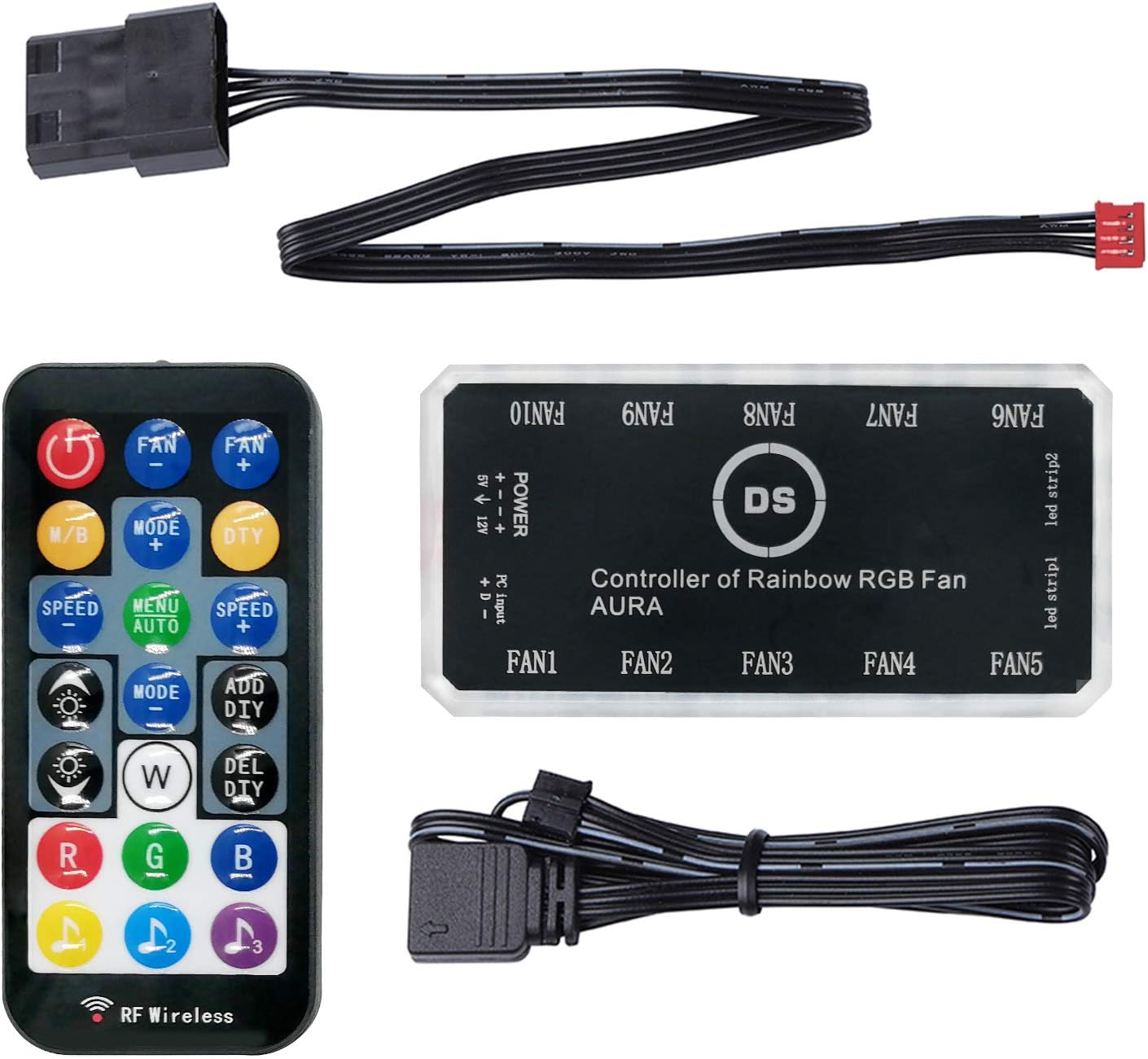 DS RGB Fans and LED Strip Sync Controller Only for DS A D E G Series Fans, Compatible with Aura or Mystic (5V 3PIN, 6th Gen, O Series)
