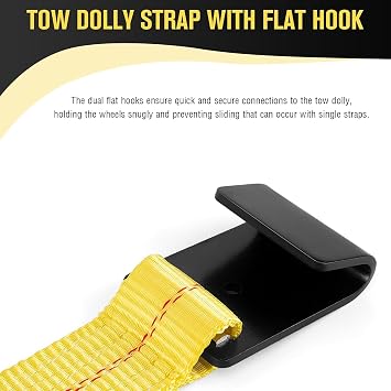 Tow Dolly Basket Straps, Car Dolly Wheel Straps with Flat Hook Fits 15-19 Tires Wheels Auto Vehicle 10,000 Lbs Breaking Strength (Yellow)