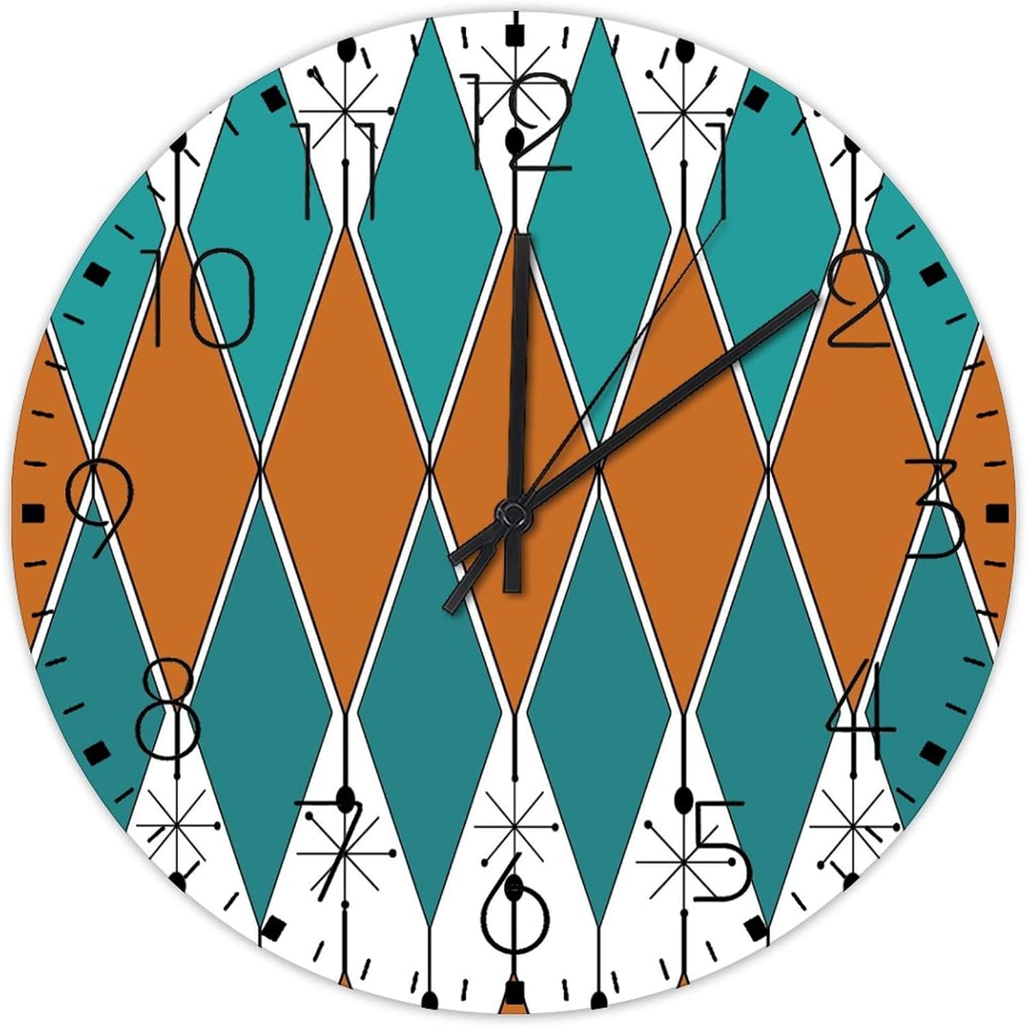 Wood Hanging Wall Clock Analog Round Non-Ticking Geometric Rhombus Colorful Rustic Wall Clocks Abstract Striped Boho Wall Decor for Yoga Room Living Room Conference Room 12 Inch
