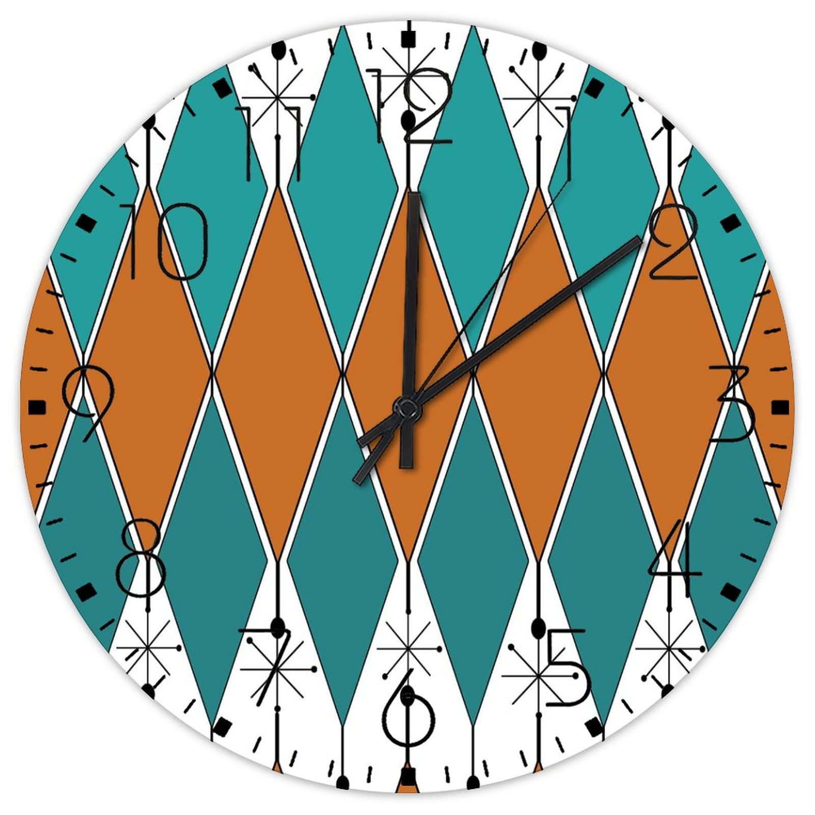 Horloge murale à suspendre avec motif losange coloré et rayures boho rétro