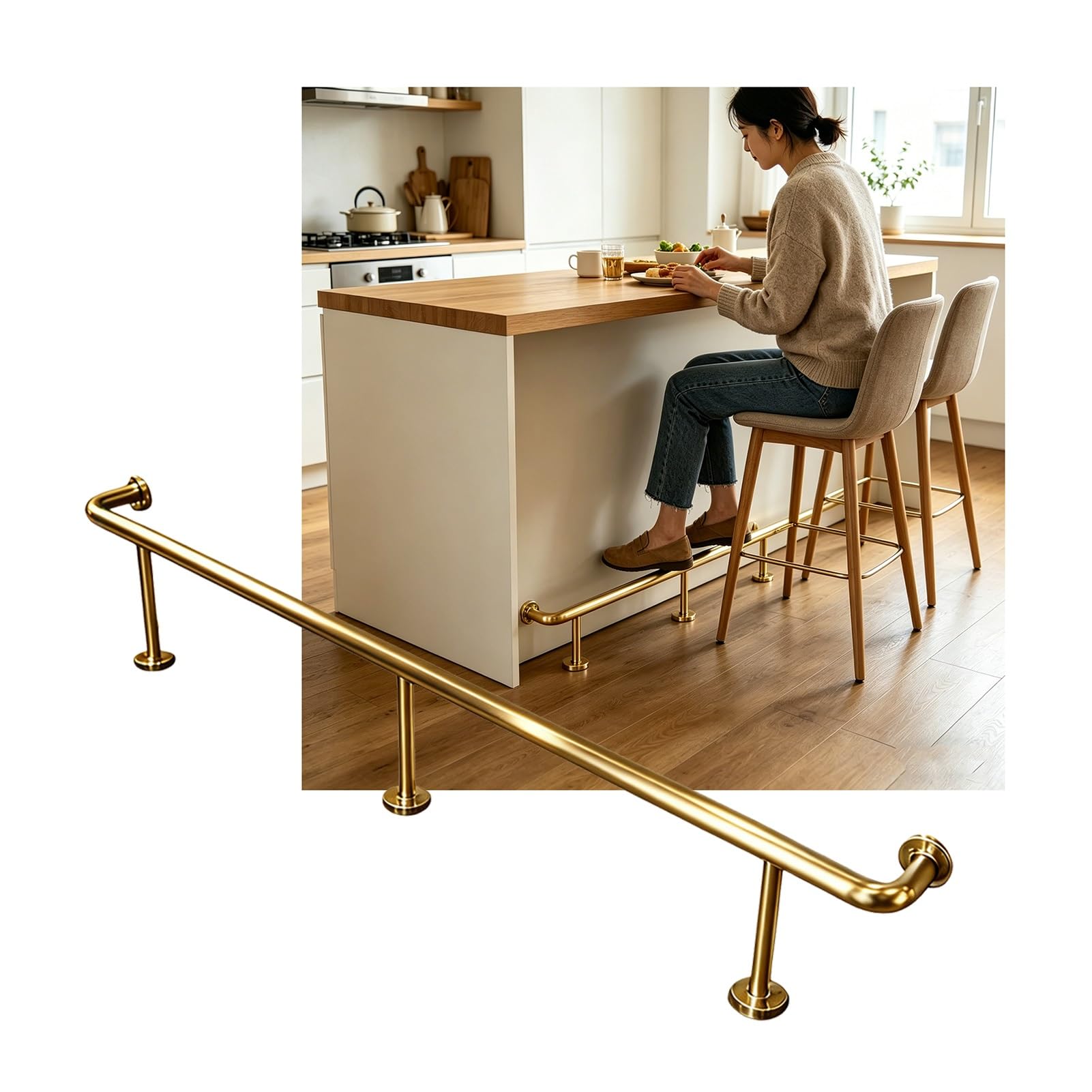 Rail de pied de barre en acier inoxydable or 1.1m pour un comptoir chic