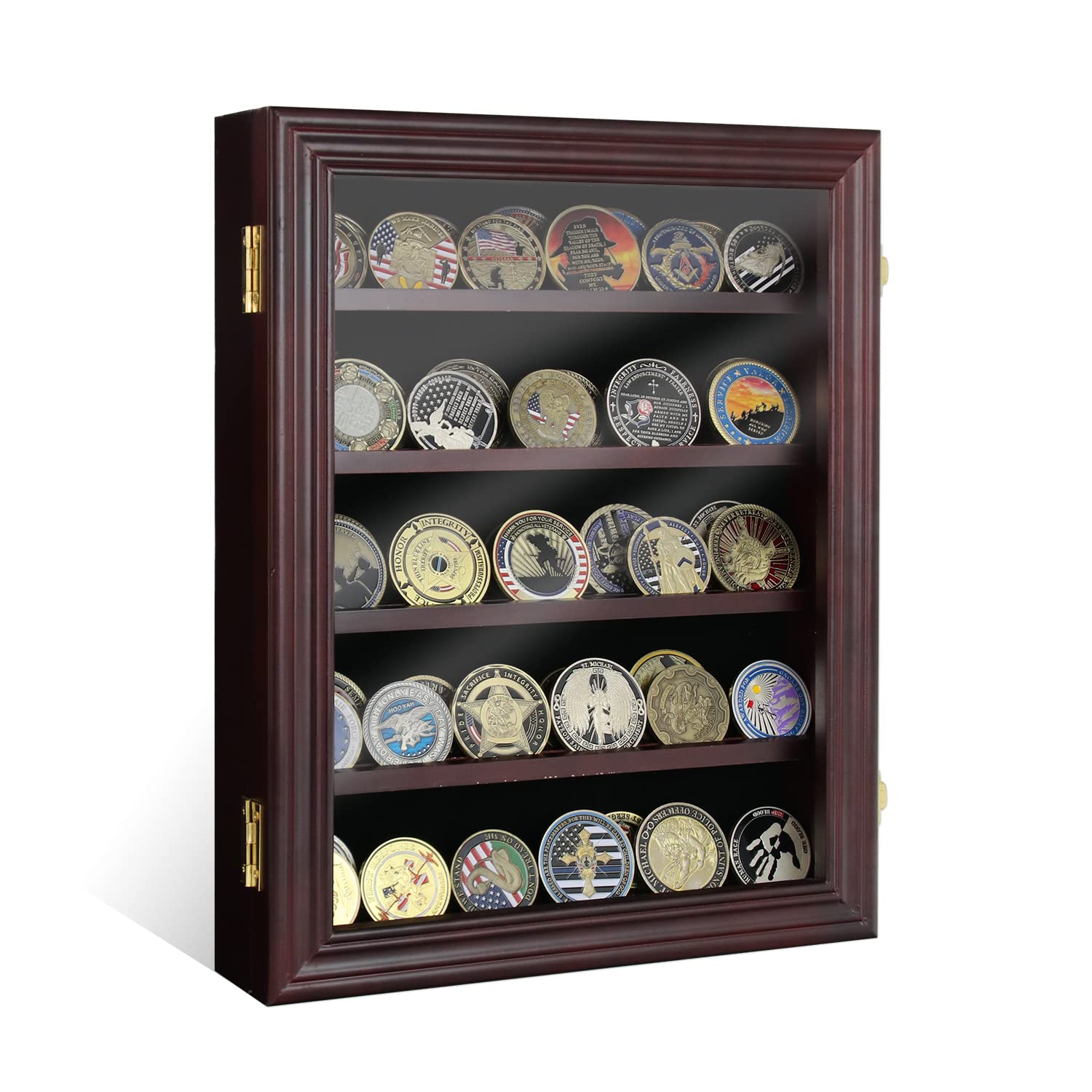 Buy ECoin 5 Rows Challenge Coin Display Case Solid Wood Holder Shadow