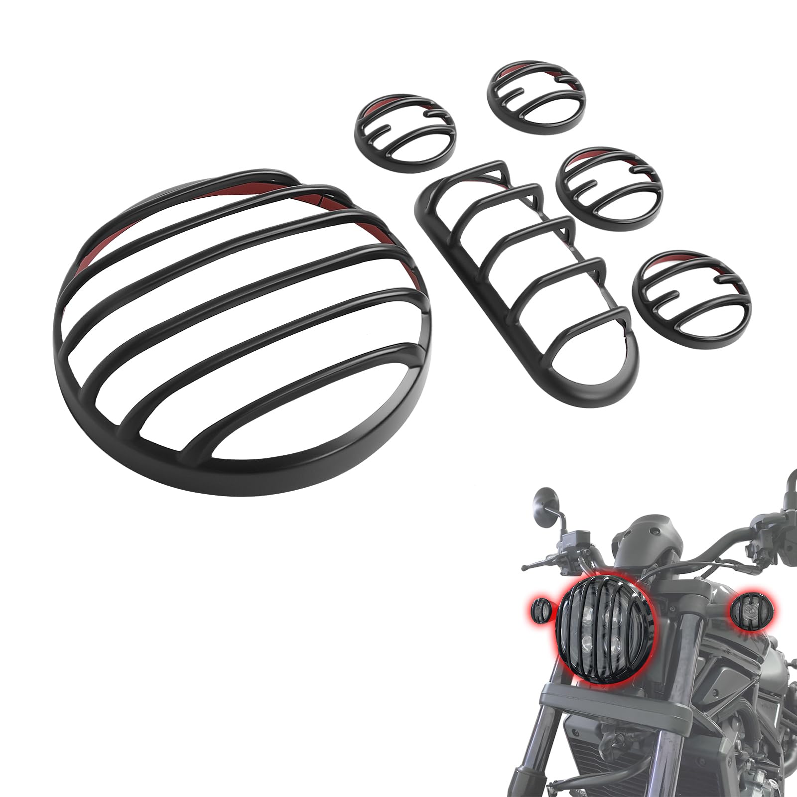 Per HO&ND&A Rebel CMX 250 300 500 1100 Accessori 2019-2025 Copertura di protezione per fanale posteriore, faro anteriore, indicatori di direzione anteriori e posteriori (Nero opaco-1)
