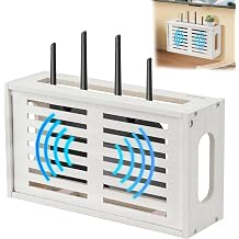 Router Shelf Wall Mount, WiFi Router Box Hider & Modem Storage Box with Cable Holes | Cable Management Organizer for Router, Modem, Power Strip | White, 13.9"x4.33"x7.68"