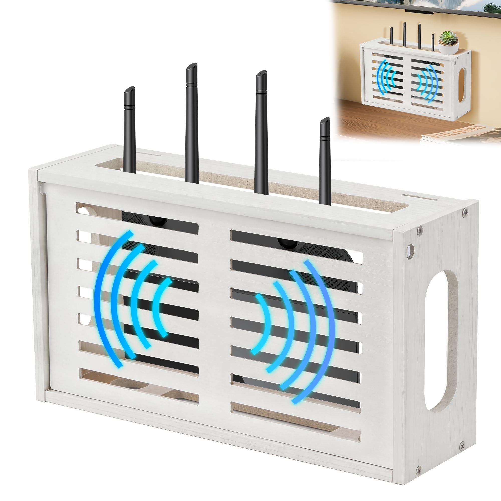 Photo 1 of OVECIOPO Router Shelf Wall Mount, WiFi Router Box Hider & Modem Storage, White