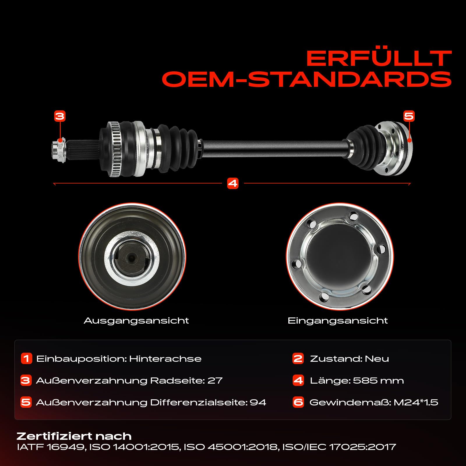 Frankberg Semiasse Albero di trasmissione AT/MT Con ABS Ring Asse Posteriore Destra Compatibile con Serie 3 Compact E36 316 318 1994-2000 Z3 R.o.a.d.s.t.e.r E36 1.8i 1.9i Replace# 33211229645
