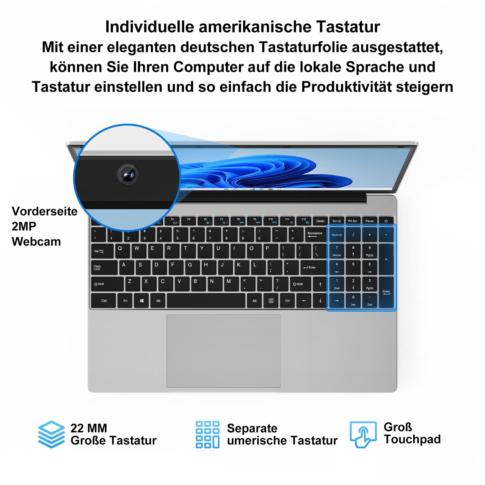 jumper Laptop 15,6 Zoll FHD Display, 12 GB RAM 512 GB ROM TF Erweitern 512GB, 5205U Prozessor Notebook(bis zu 2,3 GHz), 2 Stereo-Lautsprecher/USB 3.0/Typ-C/Zehnertastatur