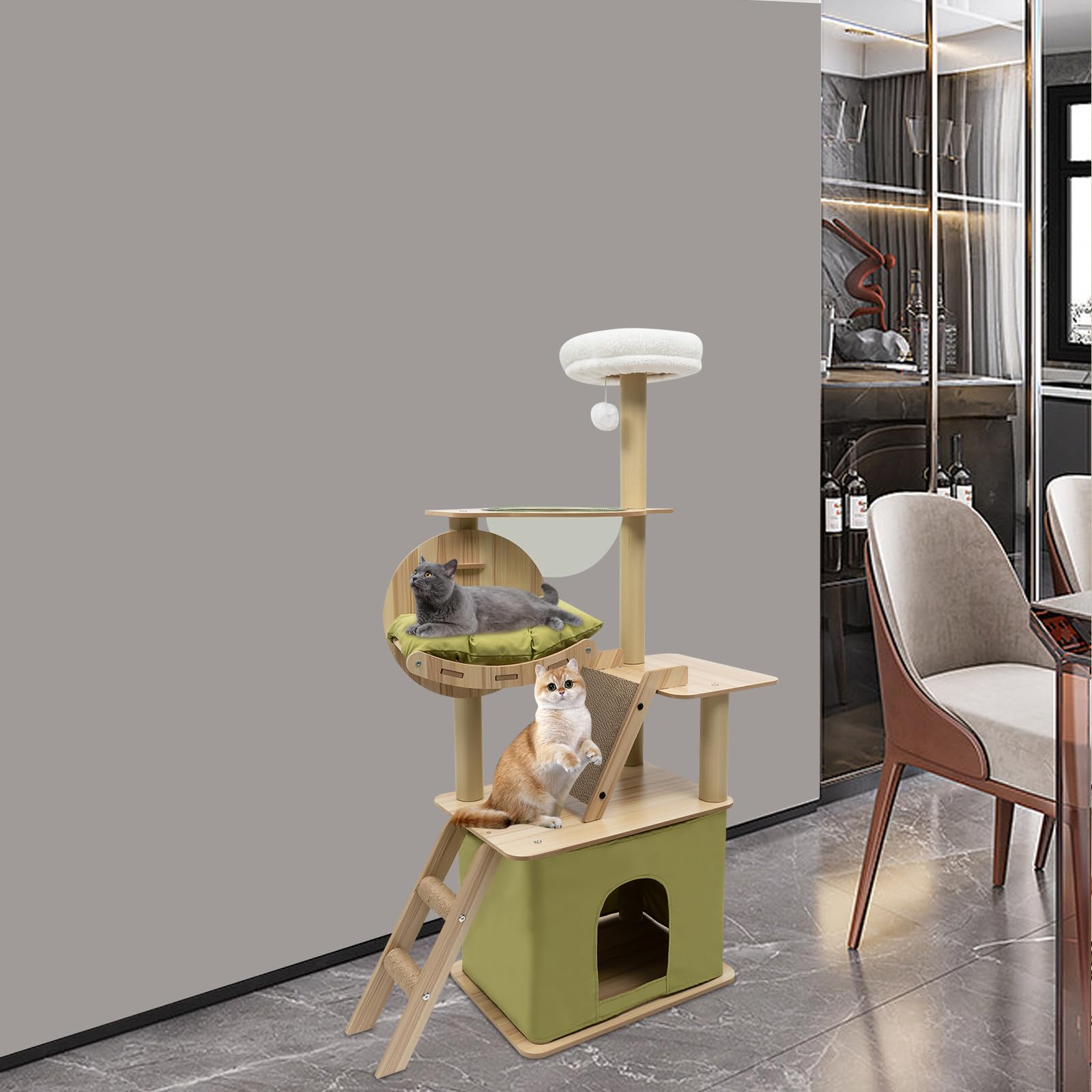 Árbol y Torre Rascador para Gatos con Cama Acolchada Grande - Muebles Estables para Apartamentos, Tiendas de Mascotas, Salón
