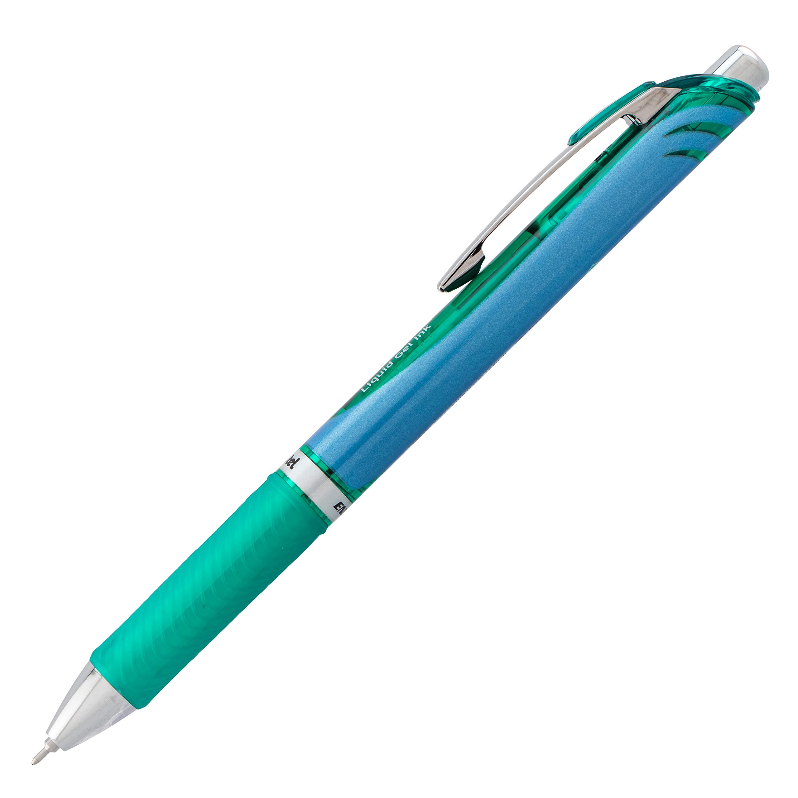 Pentel EnerGel Deluxe RTX BLN75-D - Penna gel liquido retrattile, tratto fine, punta ad ago, inchiostro verde, confezione da 12