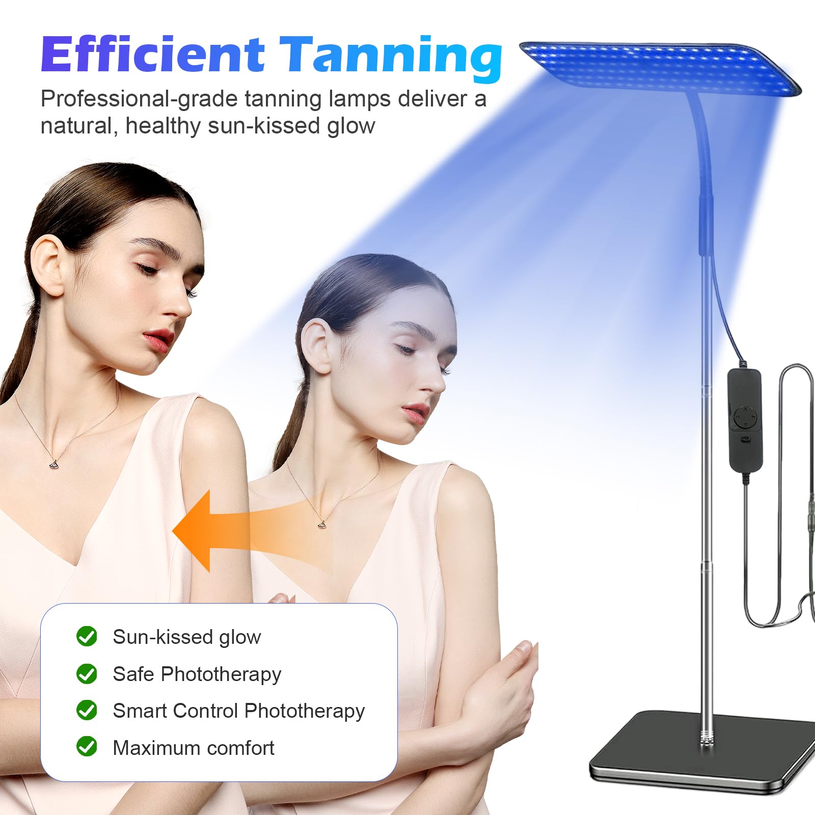 Solarium para el hogar, 460 NM y 490 NM, lámpara de bronceado con gafas de sol, luz azul de 25 W, luz de bronceado, soporte de metal ajustable y temporizador, bronceador facial con 126 ledes para uso
