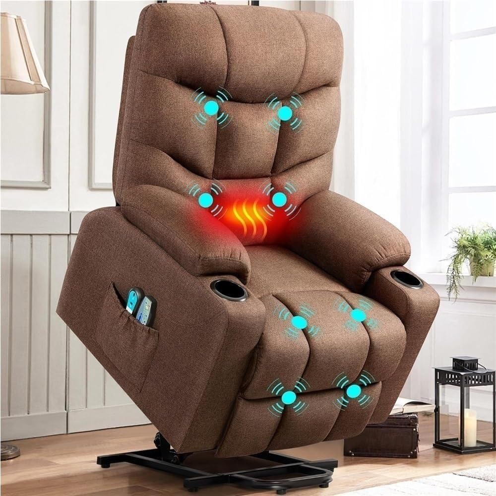 Heavy Duty Electric Lift Recliner for Elderly with 8 Point Vibration Massage Lumbar Heating Home Theater Comfort Sofa with 2 Cup Holders USB C Reclining Chair