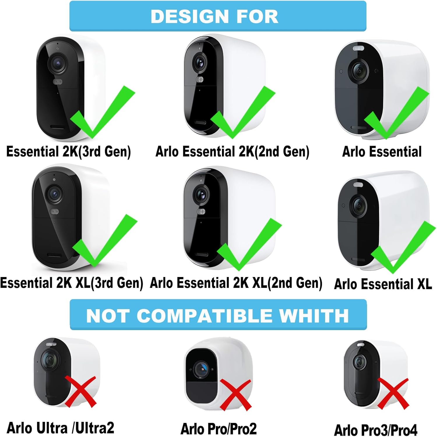 Solar Panel for Arlo Essential/XL Spotlight Cam (1st Gen), Essential 2K/2K XL (2nd Gen，3rd Gen), with 13FT Micro USB & Type-C Cables, 360° Adjustable Aluminum Mount3, 3 Pack