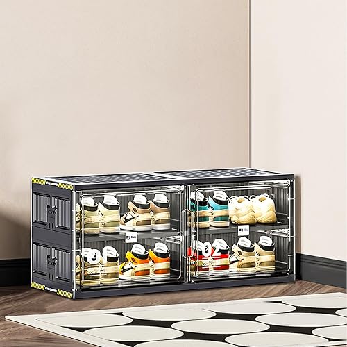 Miniatura 3 de 8 pares de armarios portátiles de almacenamiento de zapatos de instalación rápida de 3 pasos, caja de zapatos de plástico con puerta magnética