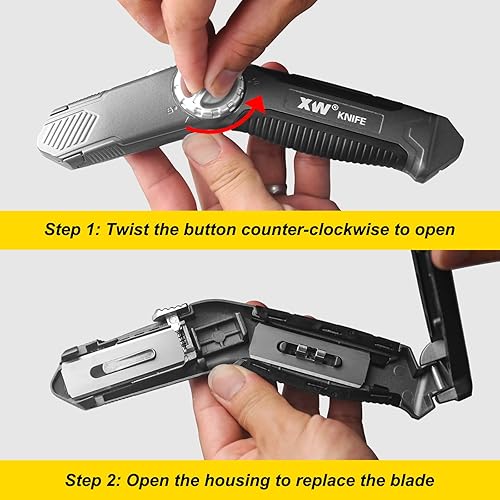 Miniatura 4 de XW Cuchillo retráctil para alfombra con diseño de bloqueo giratorio, cuchillo de aleación de zinc resistente con almacenamiento de cuchillas, 5