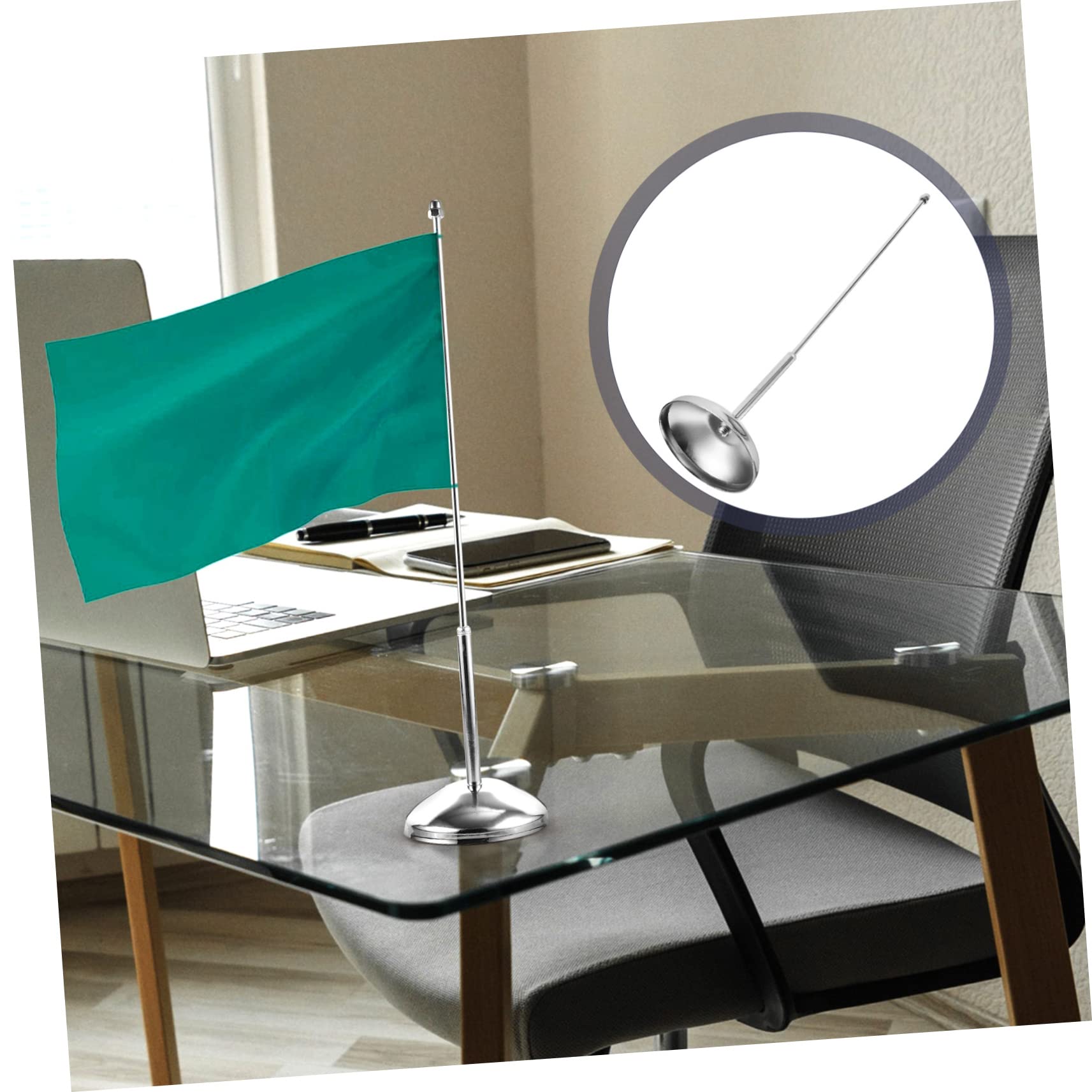 Porte Drapeau Professionnel Pied Et Mât Drapeau Flagland - Support Bureau Hauteur Réglable - Inox Doré Pied Drapeau