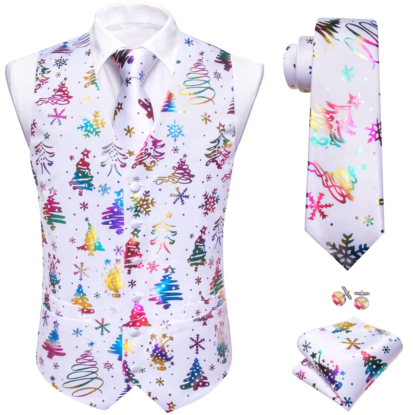 Barry.Wang Mens Red/Green Christmas Suit Vest Holiday Xmas Waistcoat Tie Set Party Tuxedo