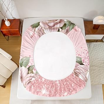 Erosebridal Initial A-Z Letter Sheet Set Personalized Initial Letter B Twin Sheets Set, Monogrammed Pink Bow Romantic Rose Bowknot Kawaii Fitted Sheet
