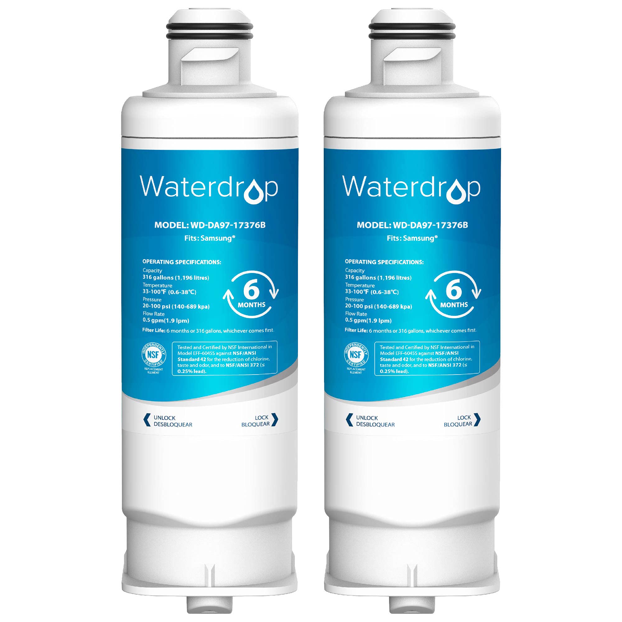 Waterdrop DA97-17376B Refrigerator Water Filter, Compatible with Samsung DA97-17376B, DA97-08006C, HAF-QIN, HAF-QIN/EXP, Pack of 2