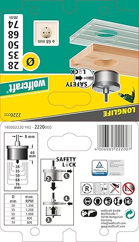 Miniatura 9 de Wolfcraft 2220000 (L) corona profesional, broca central 0.236 in con 5 hojas sierra, profundidad de corte 1.575 in PACK 1