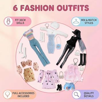 29Pcs Clothes and Accessories Compatible with 11.5 Inch Girl Dolls, Fashion Clothes and Accessories, Including Party Dress, Strapless Princess Dress, Jewelry Accessorie, Fashion Tops Pants
