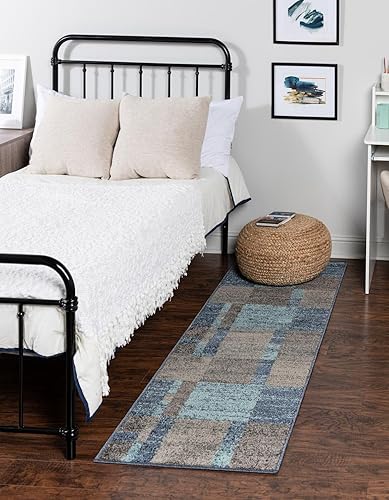 Unique Loom Colección Otoño Alfombra Providence (2 pies 7 pulgadas x 12 pies, color azul grisáceomarrón claro)