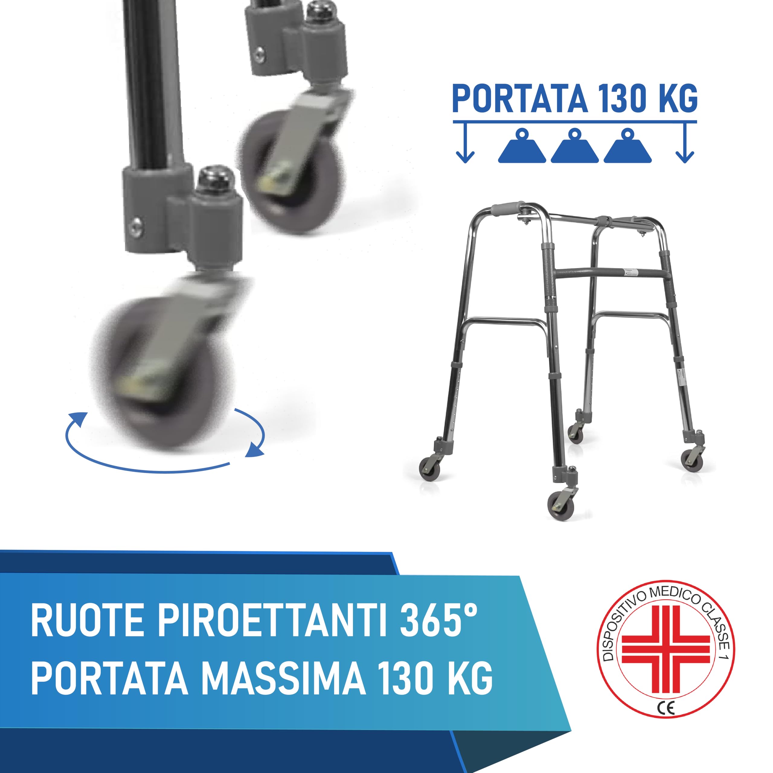 App Life Deambulatore per Anziani 4 Ruote Piroettanti Leggero in Alluminio Dispositivo Medico di Classe I - Pieghevole Regolabile in Altezza - Girello per Anziani