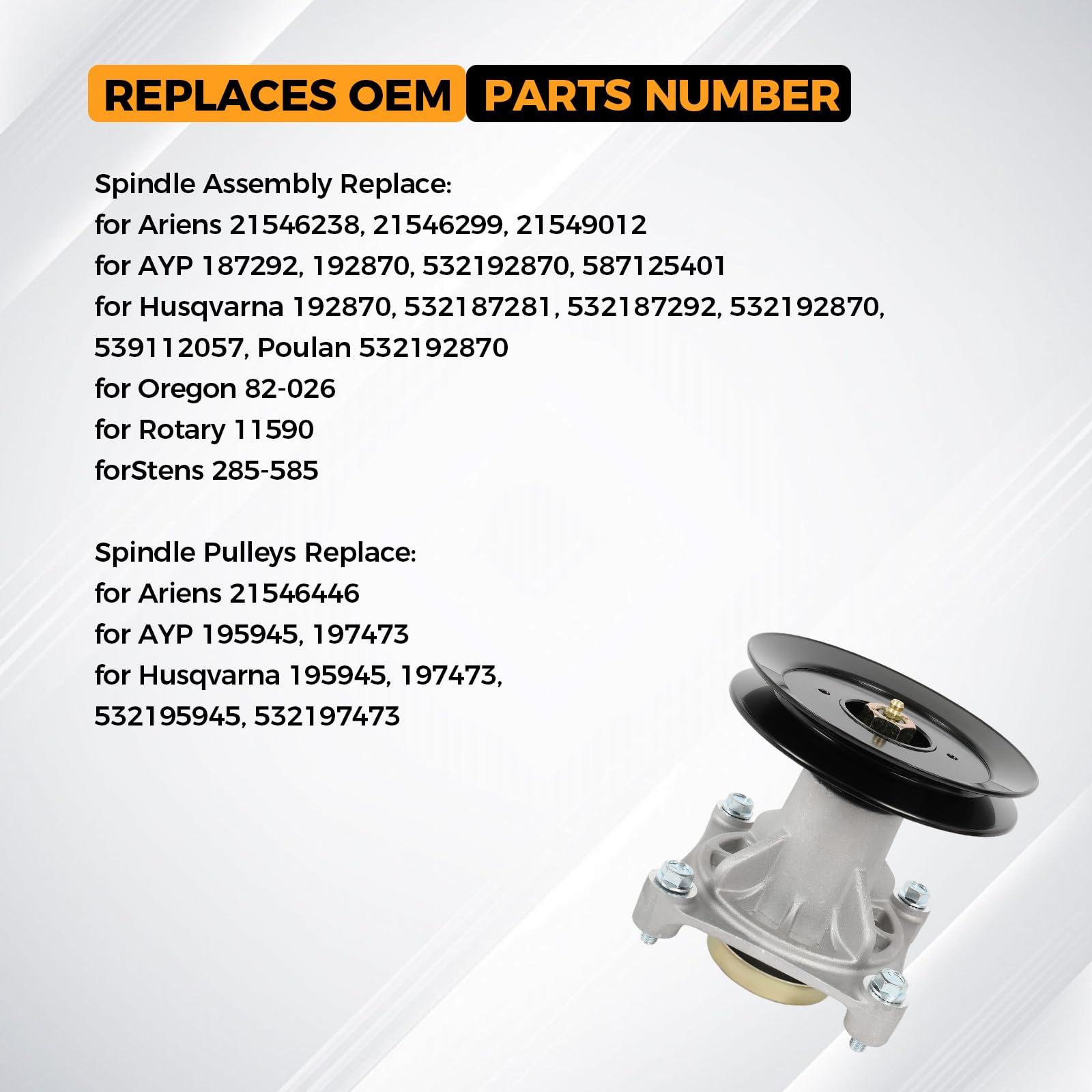 Mandrino per tosaerba con puleggia per 187292 187281 192870 532187292 532187281 532192870 Compatibile con AYP Husqvarna Poulan Yth22v46 42" 46" 46" 1,9 cm. Tavola falciatrice da 54 pollici