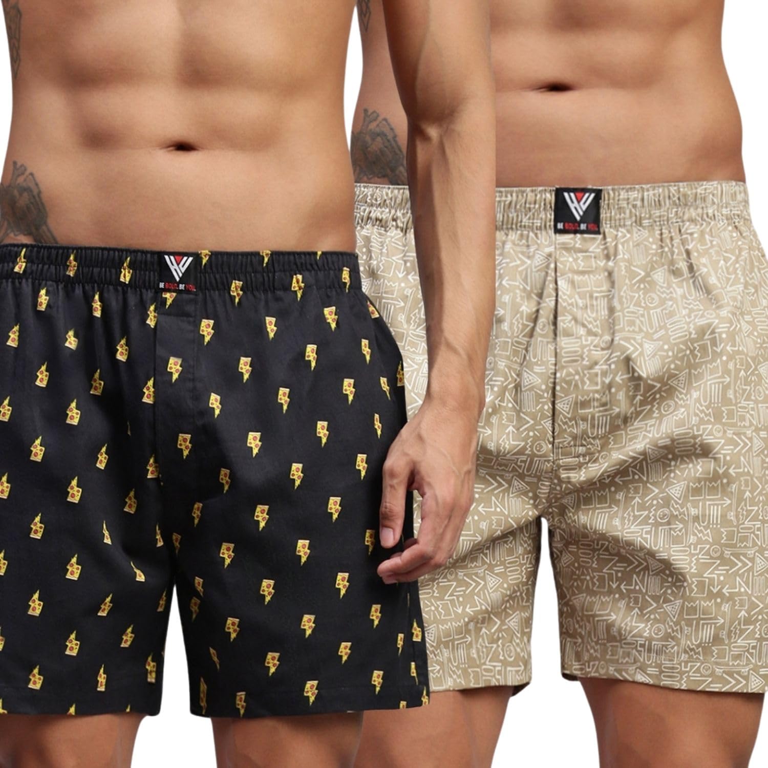 hayu 2PC Pack of Pizza & Skaters Doodle Men Printed Cotton Boxer Shorts Multicolour-picture-42