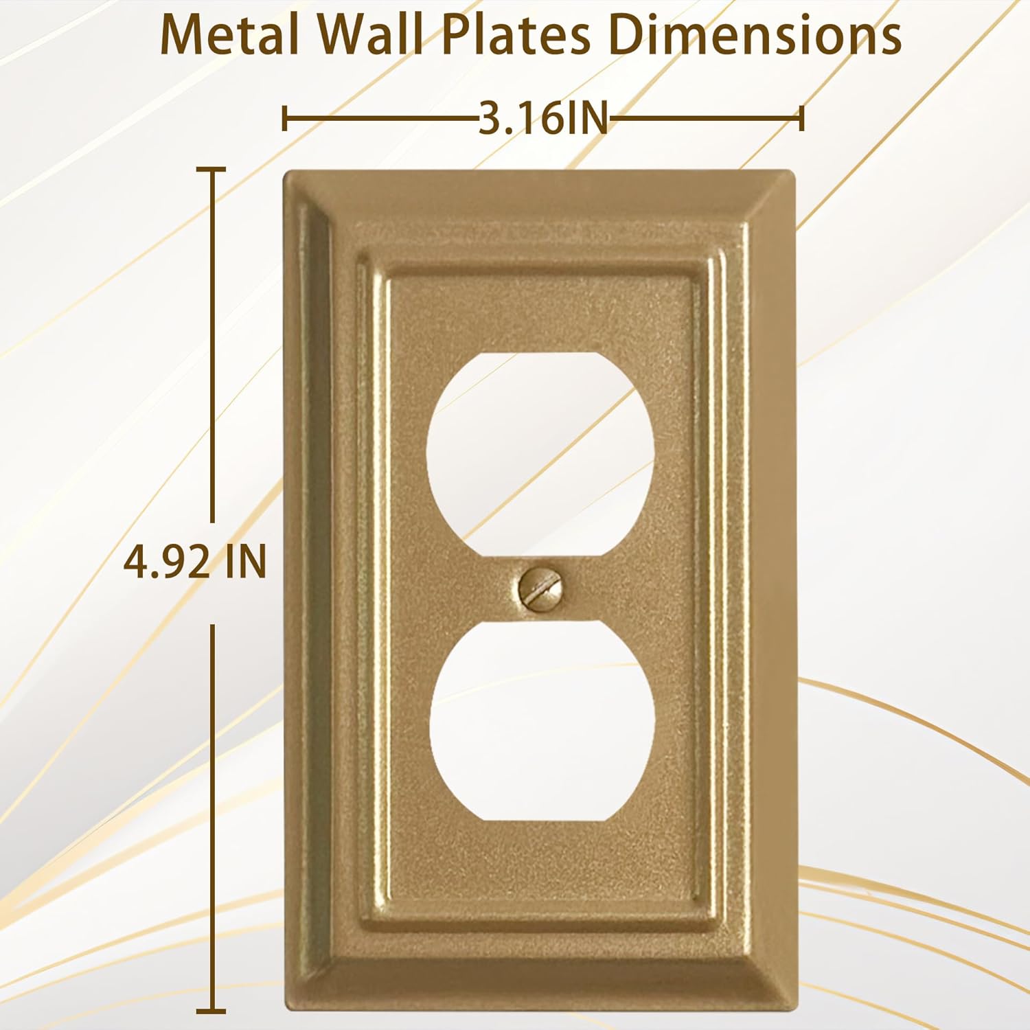 Metal Decorative Wall Plate, Electrical Outlet Covers, Light Switch Covers, Thick and Durable Mid Size 3.16'' x 4.92'' Switch Plate in Various Styles (Vintage Gold, 1 Gang Duplex 4 PK)