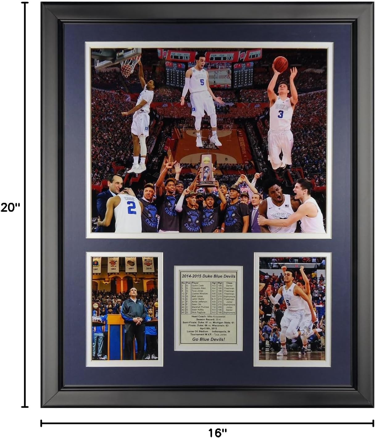 Legends Never Die Duke Blue Devils 2015 National Champions - Collage - Framed Photo Collage, 16" x 20", (19835U)