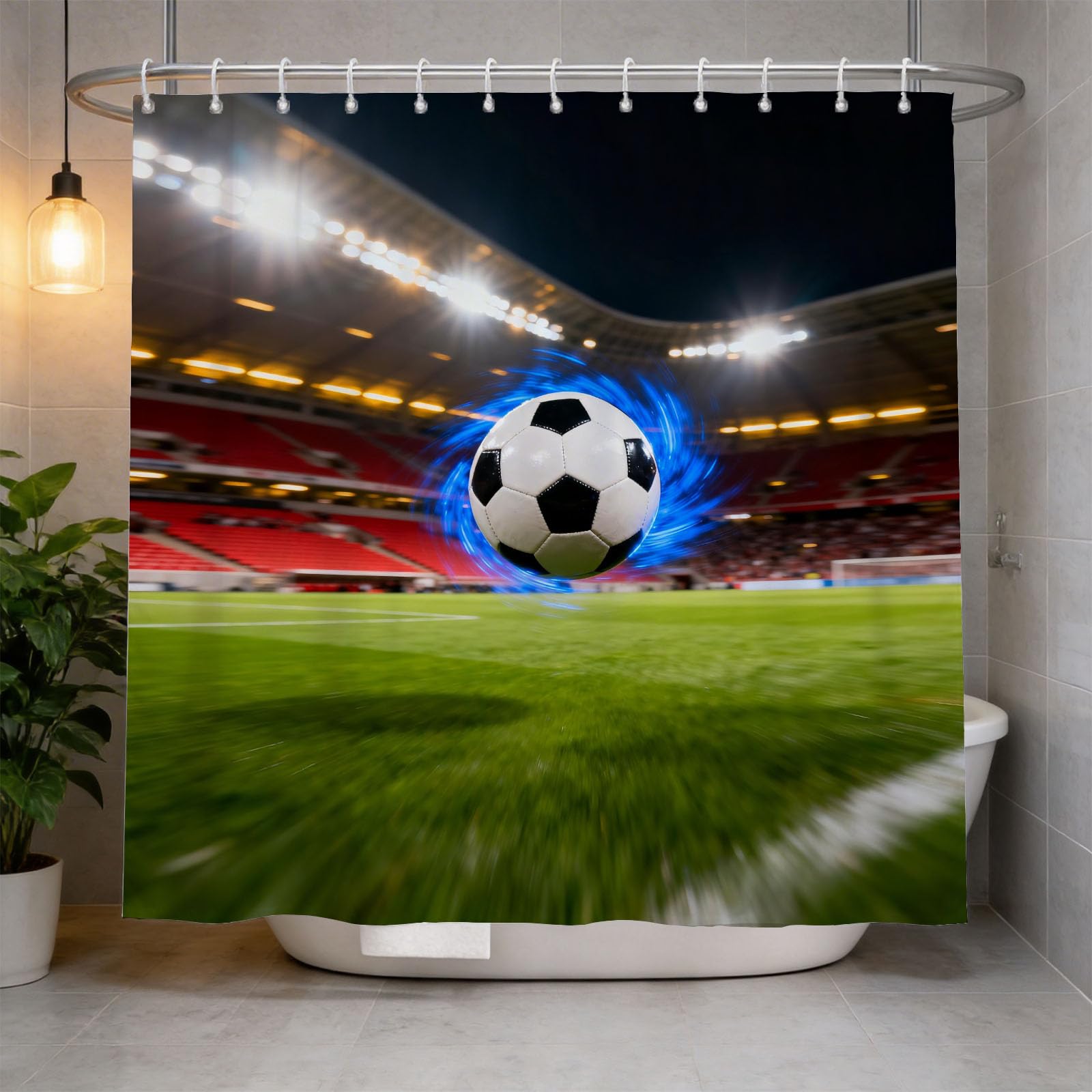 Hongduo 3D Stadium Shower Curtain for Stalls Bathtubs Sports Bathroom Decor Shower Curtain Set Polyester Fabric Waterproof 200x200cm/79X79 Inch with Hooks