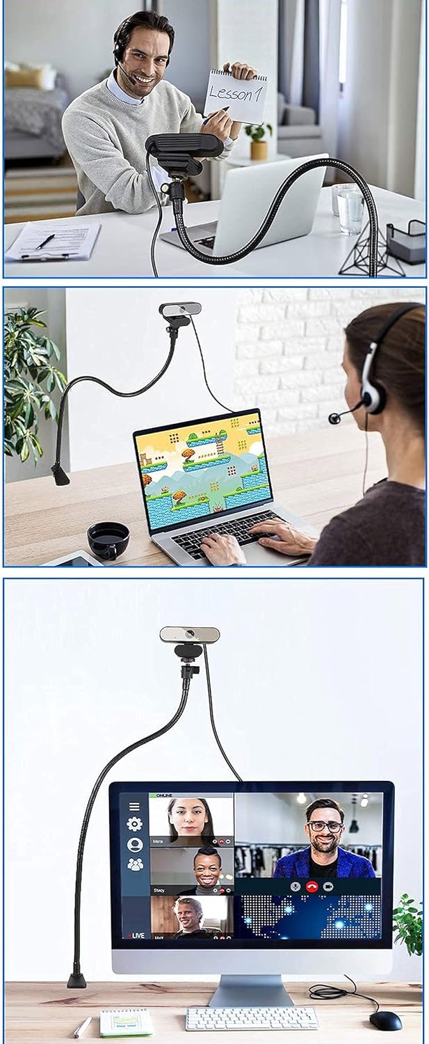 Tencro Adjustable 27" Gooseneck Desktop Webcam Stand Holder Camera Desk Clamp Mount for Logitech Webcam C925e C922x C922 C930e C930 C920 C615 and More (1/4" Threaded) Webcam Stand (Standard)
