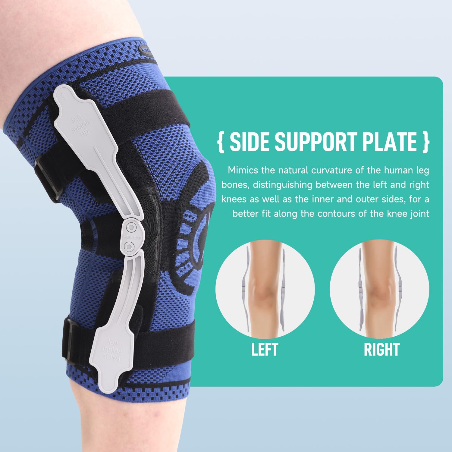 Knee Braces with Side Stabilizers, Adjustable Patella Compression Knee Support, Knee Sleeve for Knee Pain, Arthritis Pain(Blue, Size 1, Left)
