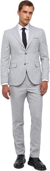 Süvari Gri Slim Fit Desenli Sivri Yaka 6 Drop Klasik Takım Elbise, 56
