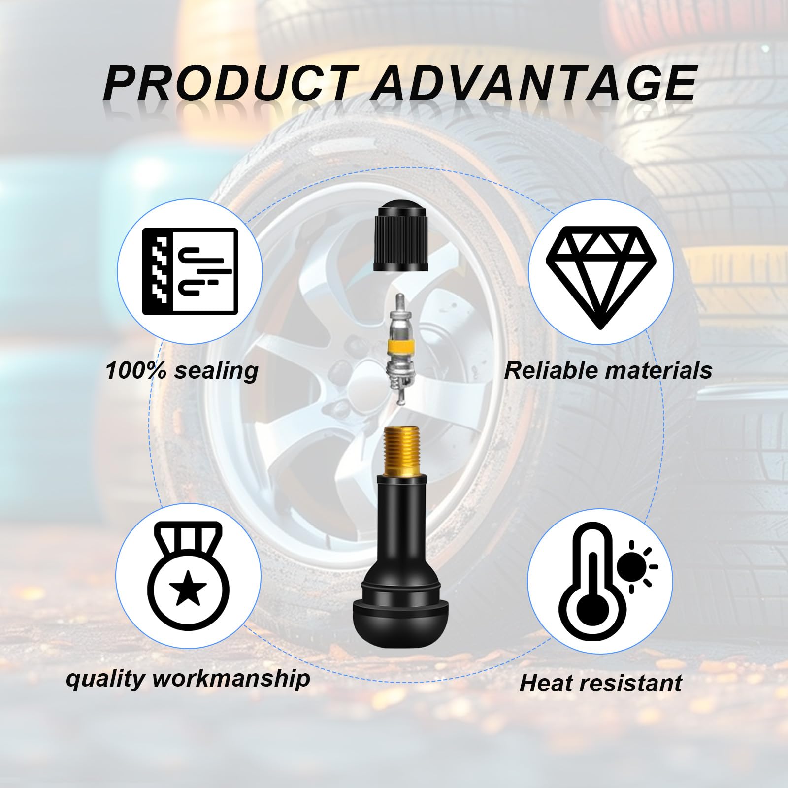 AOEVUIR 10 Pcs TR413 Valvole in gomma Valvola per pneumatici Valvole in gomma Snap-in Gomma Pneumatici Valvola nero Tappo stelo valvola pneumatico per Auto Moto