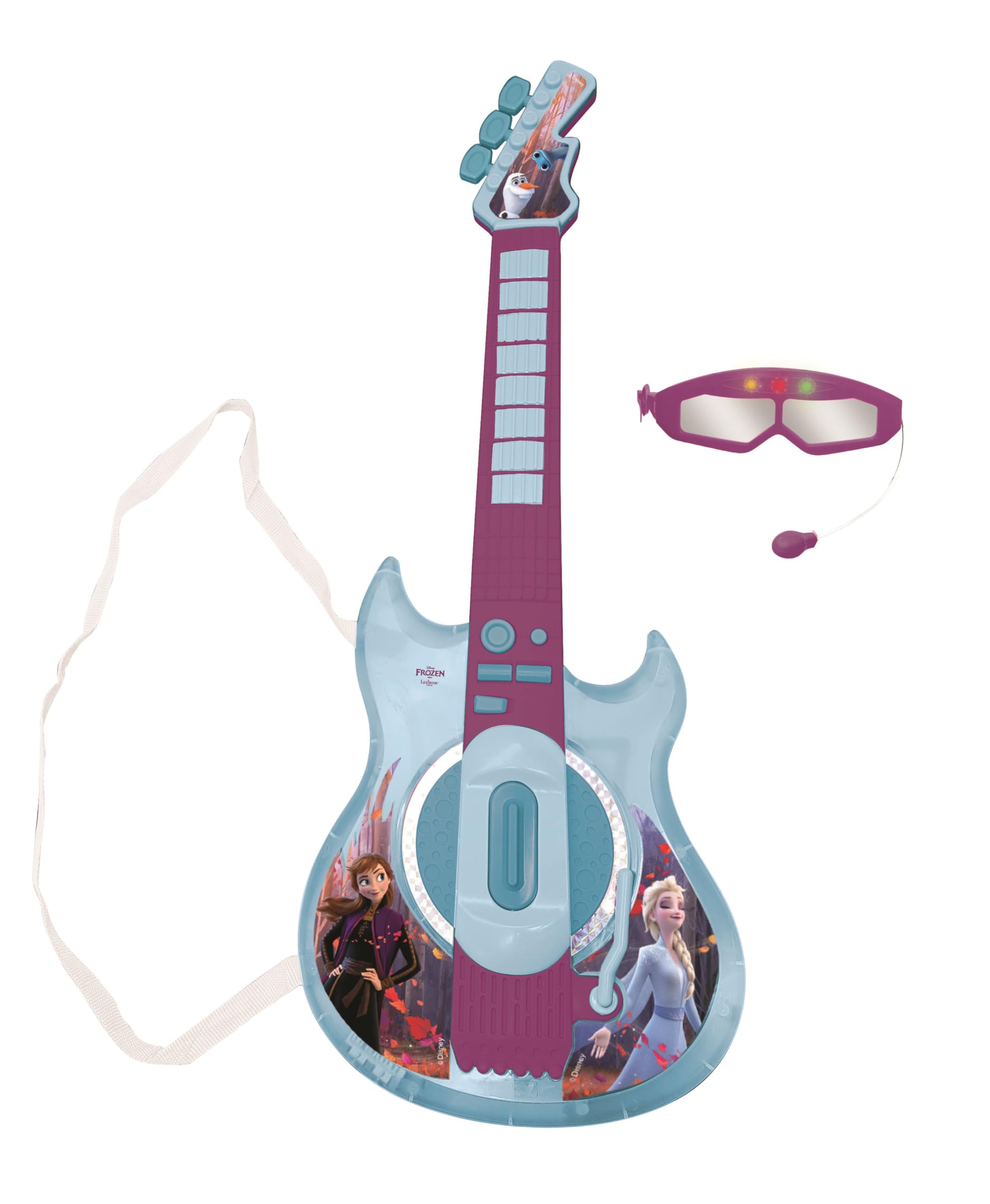 Lexibook, Frozen, Light-Up Electronic Guitar with microphone, glasses with microphone, melodies, 2 game modes, MP3 input, blue/purple, K260FZLXB