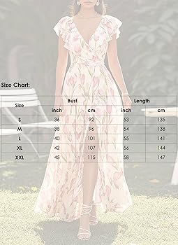 Women's Pink Tulip Print V-Neck Ruffled Wrap Maxi Dress with Women's Pink Tulip Print V-Neck Ruffled Wrap Maxi Dress with