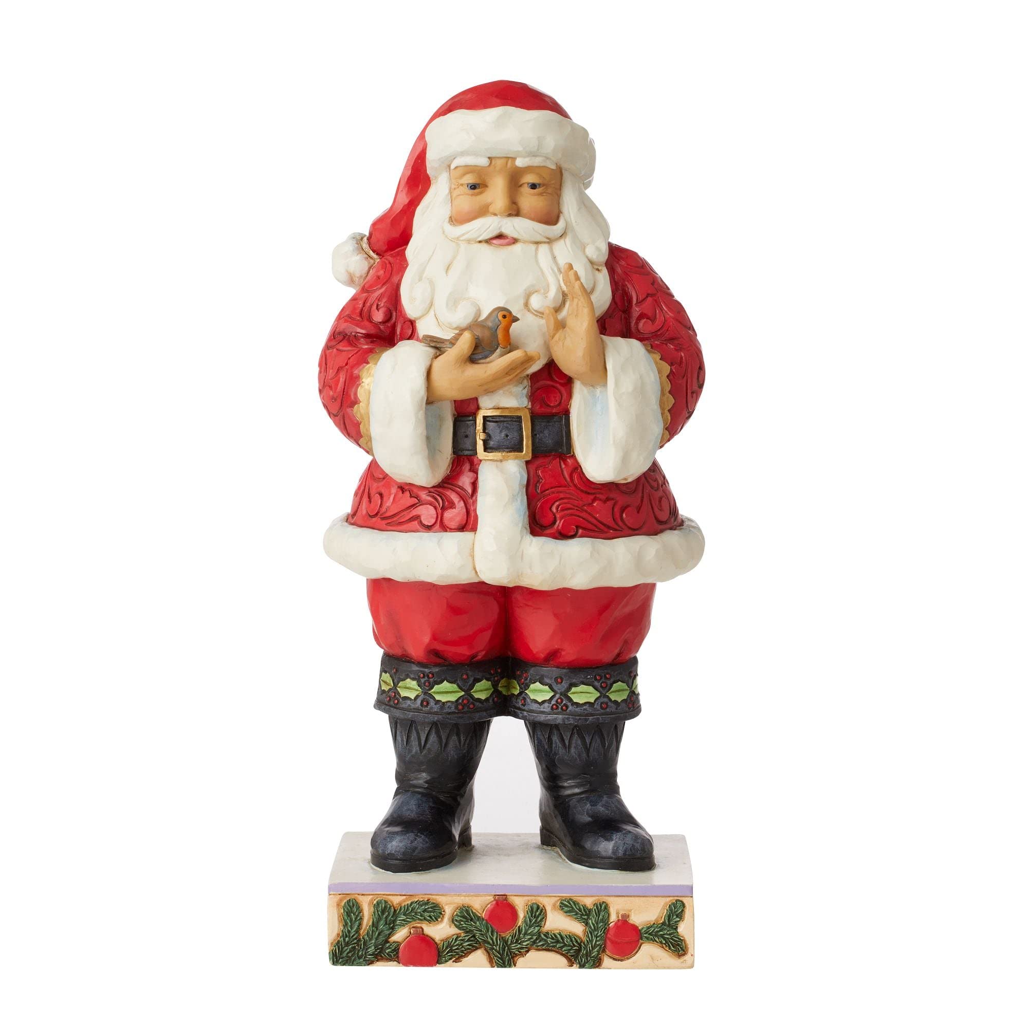 Enesco Red, Green, Brown Touched By Wonder"" Santa With Robin In Hands Figurine (Uk/Eu Exclusive) - Heartwood Creek By Jim Shore