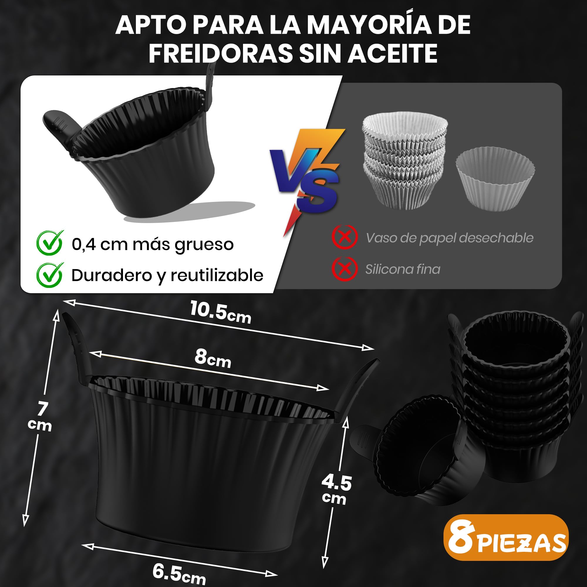 8 Piezas Molde Muffins Silicona, Moldes Silicona Freidora aire Reusable Non-Stick y Sin BPA, Molde Magdalenas Air Fryer Apto para Magdalenas, Pasteles, Huevos y Pudines
