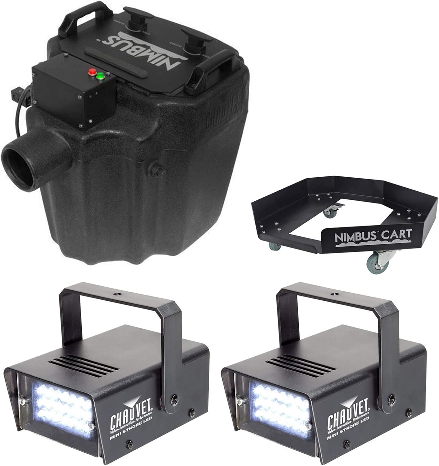 Chauvet DJ Nimbus Plug/Play Dry Ice Fog Machine+Nimbus Cart+2 Free Strobe Lights
