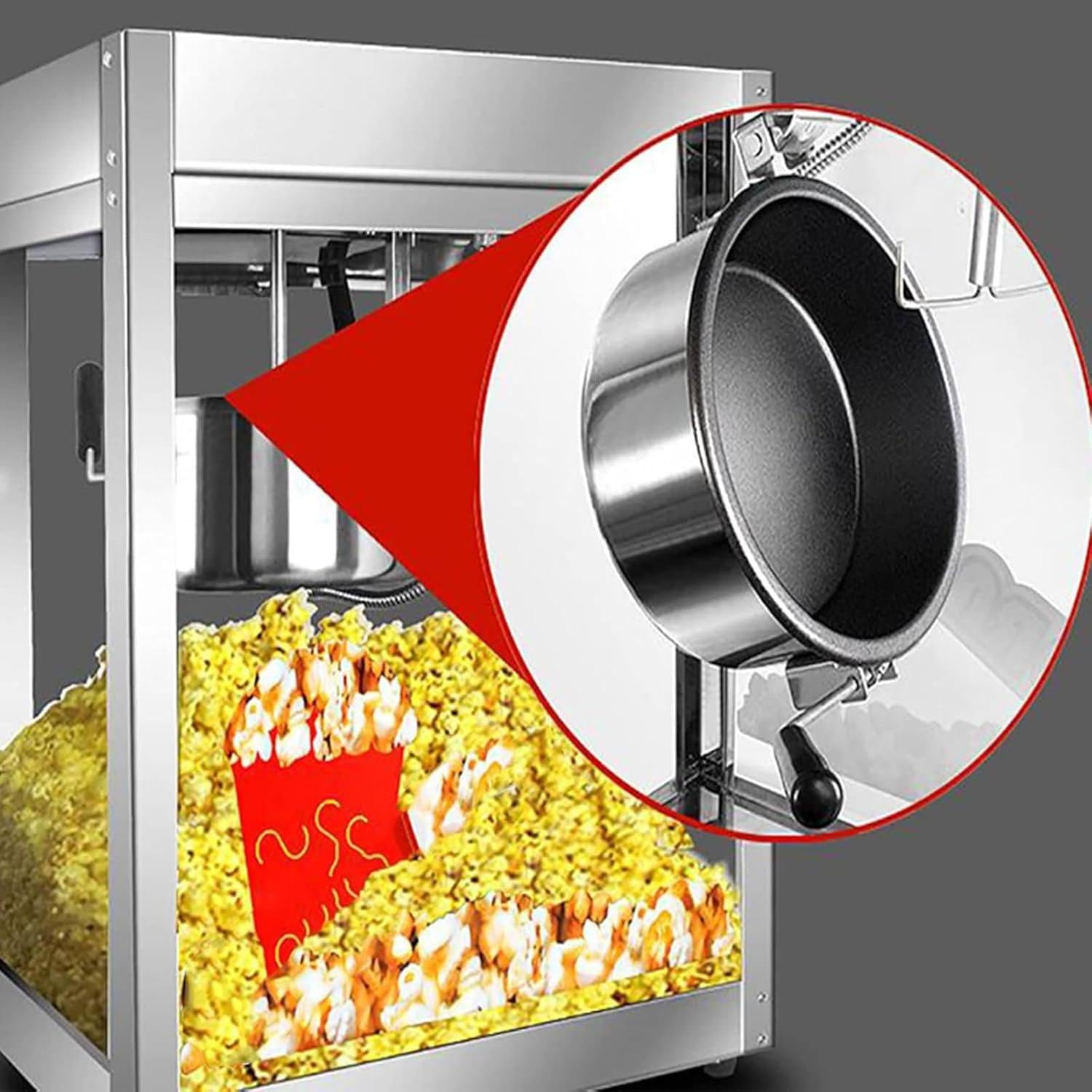 Grande Macchina per Popcorn Aria Calda, Macchina per Popcorn da 1600 W Macchina per Popcorn Stile Commerciale, Macchina Riscaldamento Fuoco Acciaio Inossidabile, per Feste in Casa