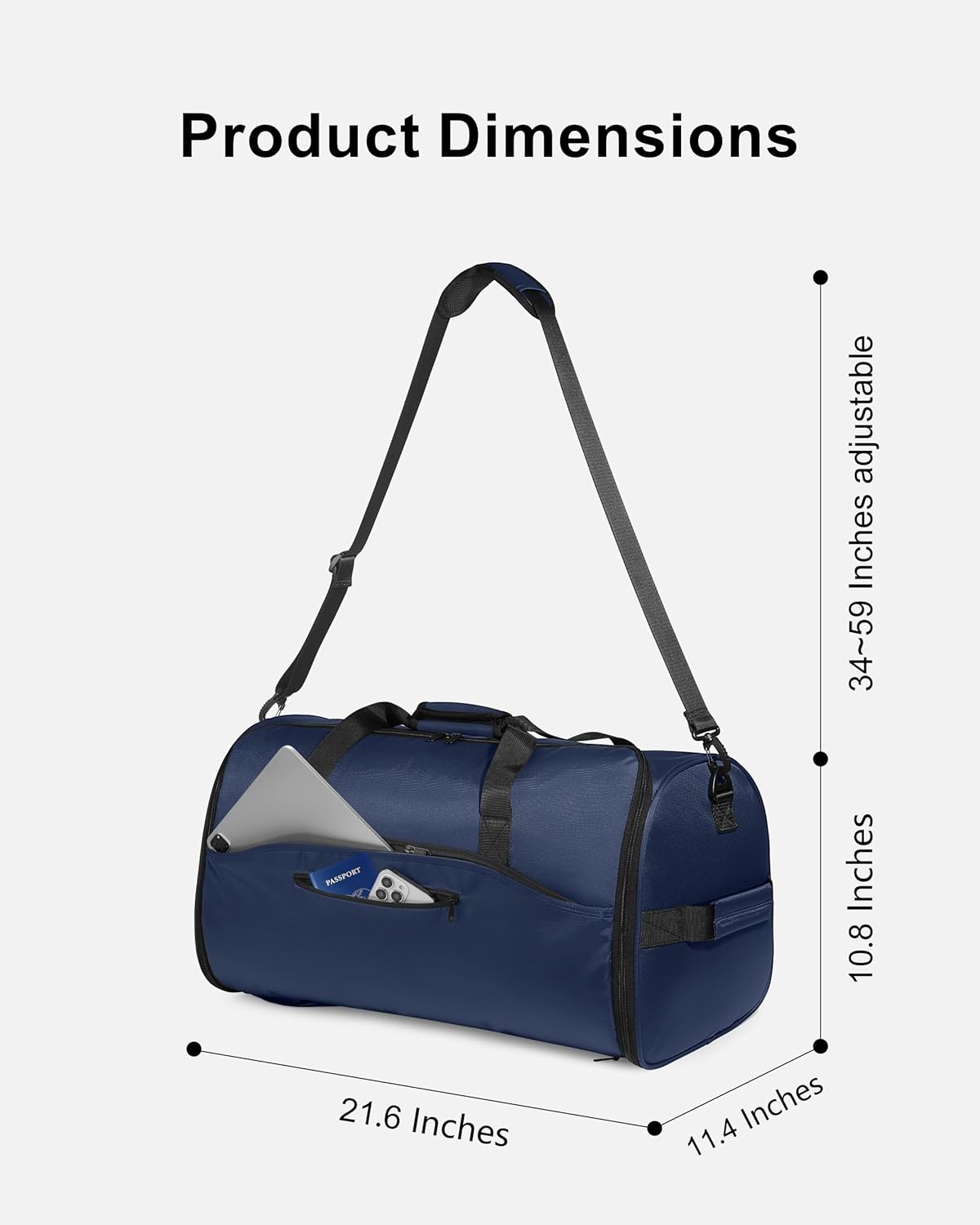 NPBAG Convertible Garment Duffle Bags for Travel - Carry on Garment Bag, Suit Bag for Men & Women, 3 in 1 Foldable Travel Duffle Backpack with Shoulder Strap (Blue) - Image 2