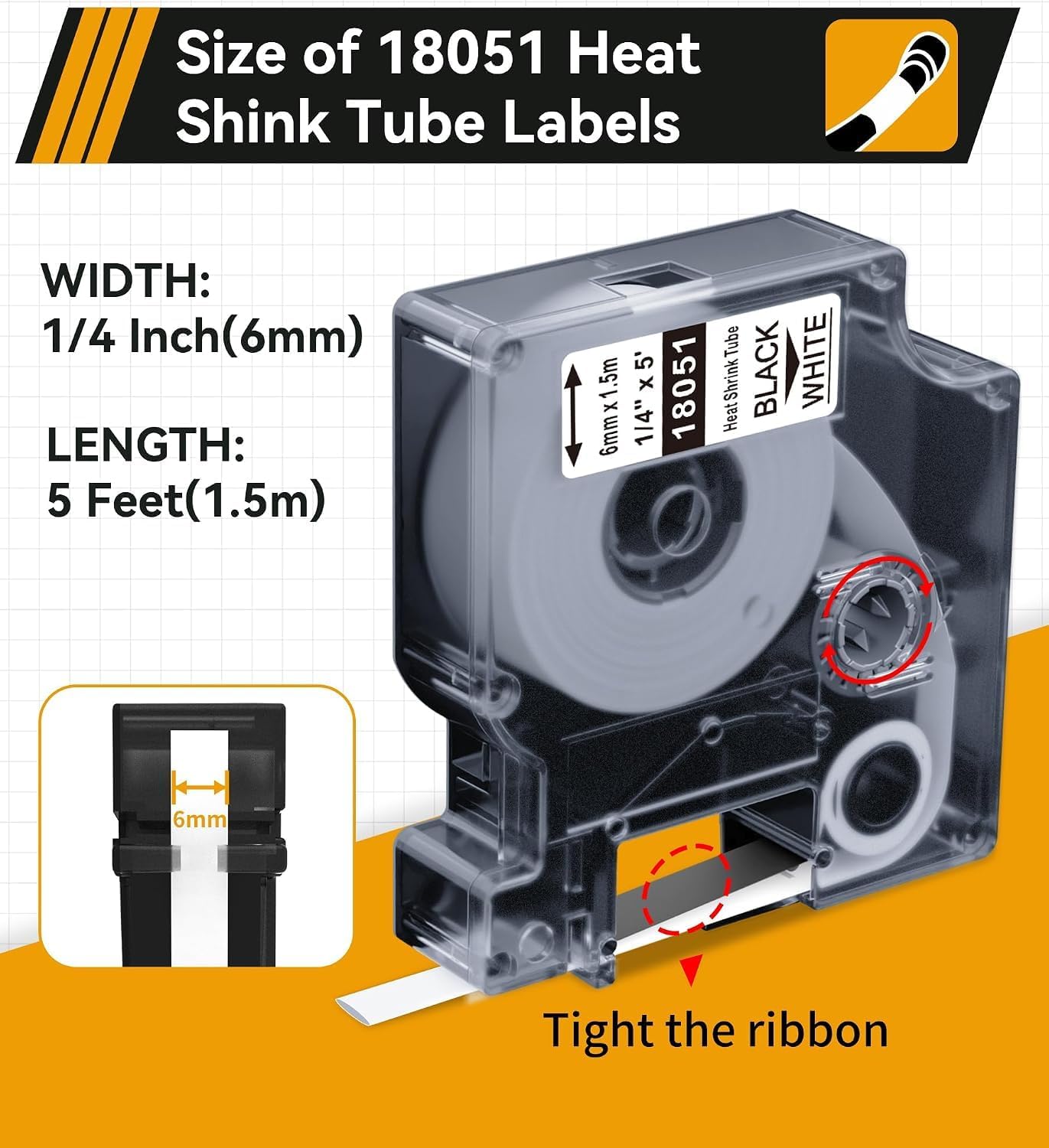 6-Pack Replacement for Dymo Rhino Heat-Shrink Labels Tube 18051 18053 18055 image 3