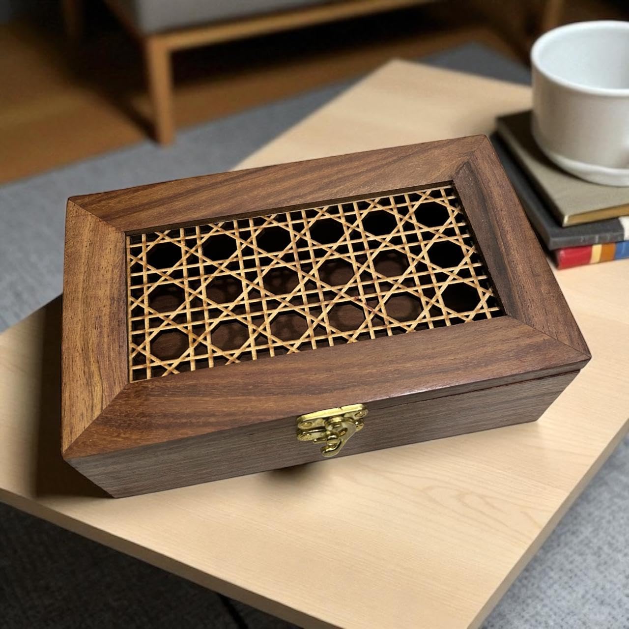 Premium Wooden Mini Jewellery Box Designer-Trinket Box for Ladies-Jewellery Storage Case-Antique Look-Traditionally Handcrafted-Home Decor Accessories-Women Ideal Gift Mesh