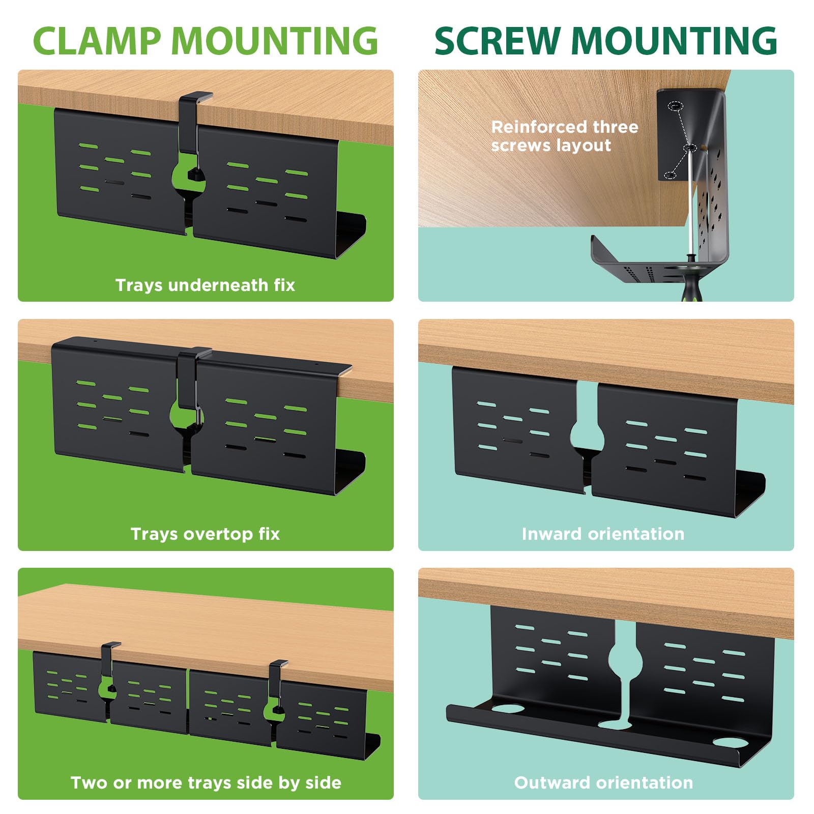 KEEGH Kabelkanal Schreibtisch 2er Set, Kabelmanagement Schreibtisch Ohne Bohren für Kabelversteck, Kabelwanne Ideale Klemmen/Schraubmontage, Kable Organizer für Büro, Zuhause, Gaming-Setup, Schwarz