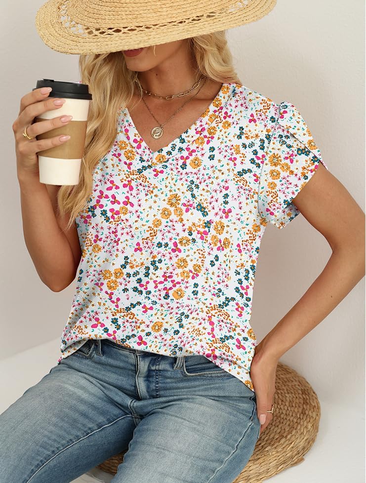 WIHOLL Womens Tops Dressy Casual Petal Sleeve Summer Spring Short Sleeve V Neck Shirts Work Business Vacation Clothes 2026 - Image 3