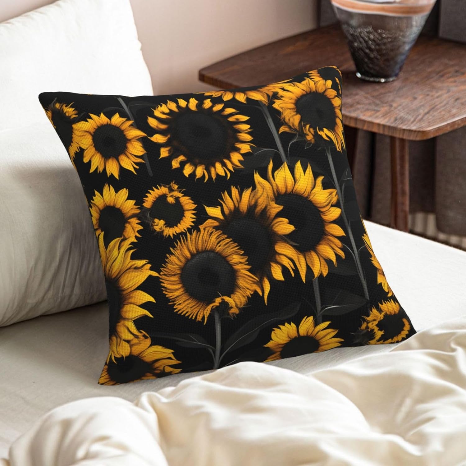 Sunflower Blooming Flowers Plants Imitation Linen Pillowcase -2 Sets, Fashionable Home Decoration, Used for Sofas, Gardens, beds